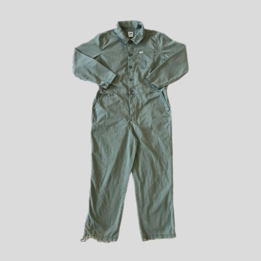 Vintage 1990s Green Cotton Distressed Boilersuit Jumpsuit Work Wear, Size M/L